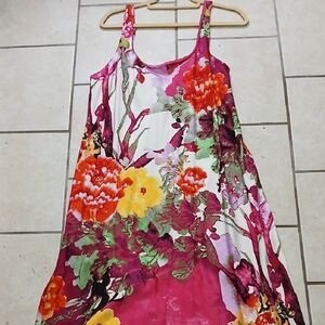NATORI Womens Size XL Floral Satin Sleeveless Midi Dress